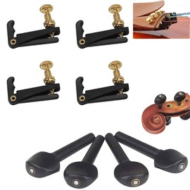 4 Pcs Ebony Violin Tuning Pegs and 4Pcs Violin Fine Tuners Set， Suitable for 4/4 Size Violin Fiddle Replacement Accessory Kit