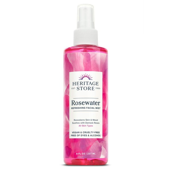 Heritage Store Rosewater Spray | Hydrating Mist for Skin & Hair | No Dyes or Alcohol | Vegan | 8 oz