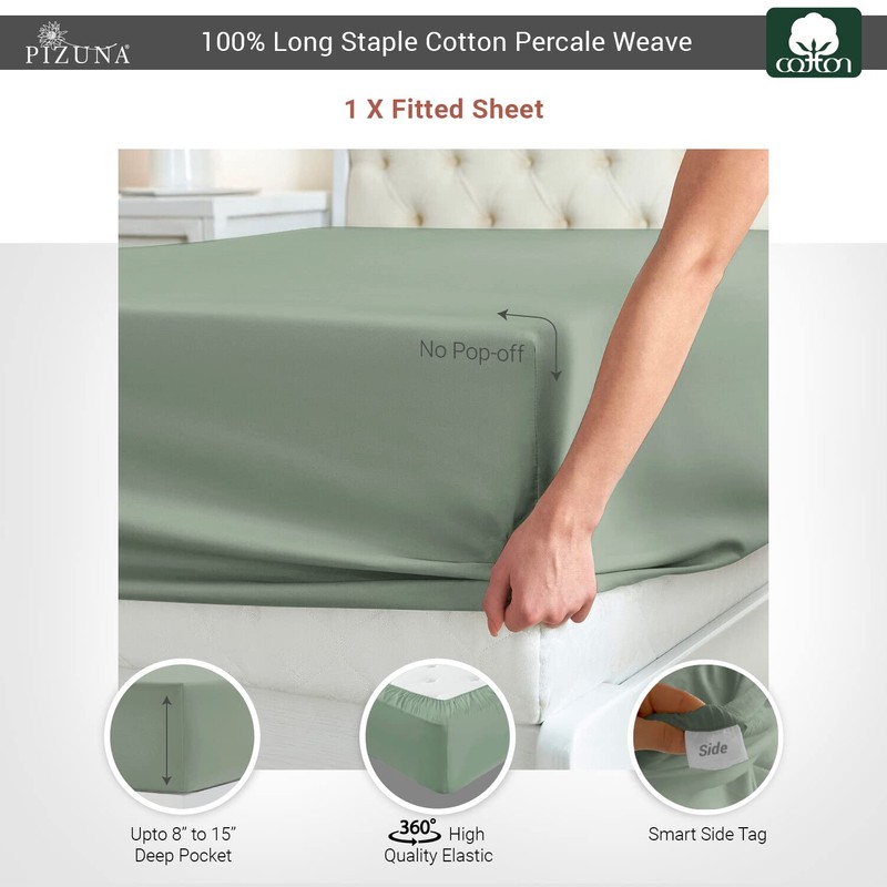 Seafoam Green Cotton Percale European Single Fitted Sheets 100x200 cm