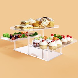 Bakzon 3 Tier Serving Tray for Entertaining, Acrylic Dessert Table Display Set for Party Supplies, Serving Platters and Trays for Food, Cupcake Buffet Dessert Risers Stands for Weddings Baby Shower