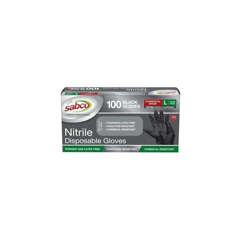 Sabco Black Extra Protection Nitrile Gloves 100 Pack - Large