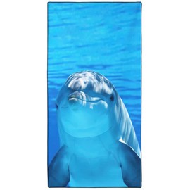Violetpos Quick Drying and Lightweight Beach Towels Beach Towel Large 90 x 180 cm Quick-Drying Microfibre Printed with Lovely Dolphins Sea