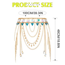 Asooll Rhinestone Layered Gold Waist Chain Sparkly Sequin Belly Chains Beach Bikini Dance Waist Accessories for Women