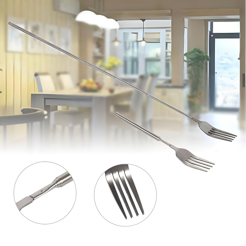 Lamdo Extendable Fork, 8.7-25.4in Stainless Steel Dinner Fruit Dessert Retractable