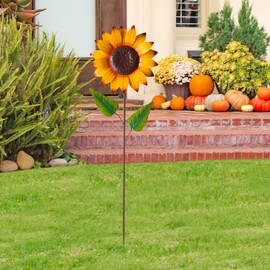 Glitzhome Giant Sunflower Stake, 42 Inch Metal Yard Decor for Outdoor Garden & Porch - Rust-Proof Iron Hand Painted Fall Decor for Thanksgiving Harvest
