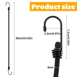 Oruola 2pcs Bungee Cords with Hooks,Heavy Duty Bungee Cords,23.61In Adjustable Bungee Cords with Hooks,Black Bungee Cords for Luggage, Camping,Tarps,Bike Rack, Outdoor Tent, Weatherproof,Black