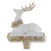 K&K Interiors 8 Inch White and Gold Glittered Sitting Reindeer