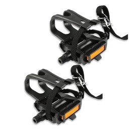 Bike Pedals with Toe Clip and Straps, 1 Pair Nylon Cycling Pedals Bicycle Toe Clips Pedal Compatible with Road Bike/Peloton/Mountian Bikes/MTB