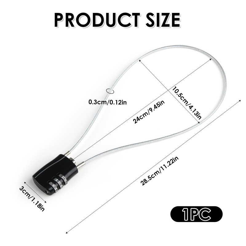 3 Digit Combination Padlock with 20inch (50cm) Steel Cable, Mini