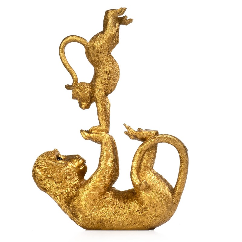 Moritz Decorative Figure Monkey Yoga Mother Playing with Child Polyresin