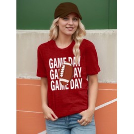 Football Shirts for Women Game Day T Shirts Football Outfits Funny Graphic Tee Casual Short Sleeve Tee Shirts Red