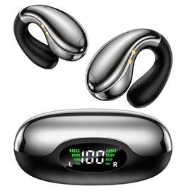 Boytond Auriculares ultra abiertos, cómodos auriculares con clip, auriculares inalámbricos de conducción ósea con Bluetooth 5.3, carga rápida para cor