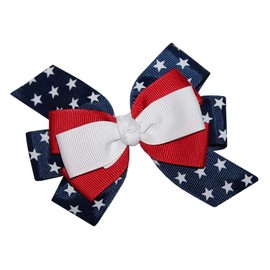 WD2U Girls Layered Red White Blue Star Patriotic Hair Bow French Clip Barrette