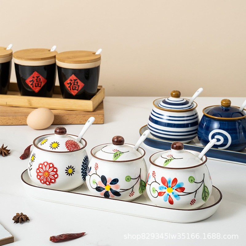 Mosuji Porcelain Sugar Bowls with Lids and Spoons,Ceramic Spice Jars