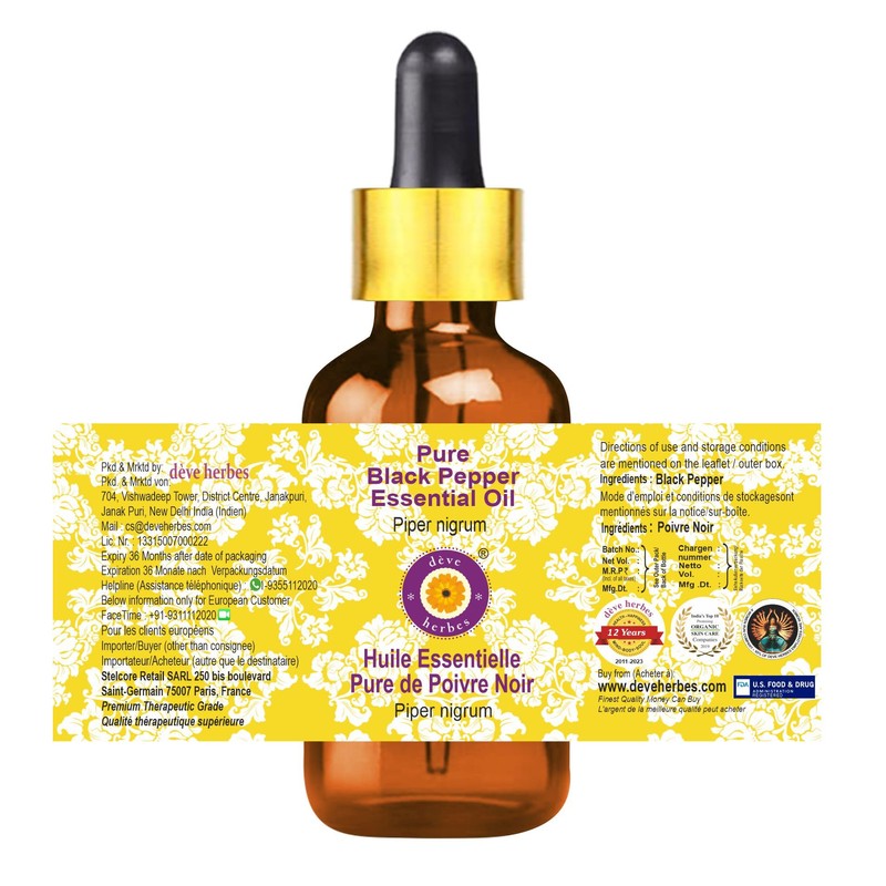 Deve Herbes Pure Black Pepper Essential Oil (Piper nigrum) with