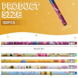100 pieces Happy Birthday Pencils Colorful Printed Birthday Pencils With Top Erasers Perfect For Teachers Classrooms Reward Birthday Party Kids Gifts Supplie
