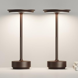 ZTFLOS 2 Pack Cordless Table Lamp, Rechargeable 5000mAh Outdoor LED Table Lamp, 3 Levels Brightness Dimming IP54 Waterproof Touch Battery Powered Table Lights, Dining Room/Patio/Nightstand (2P Brown)