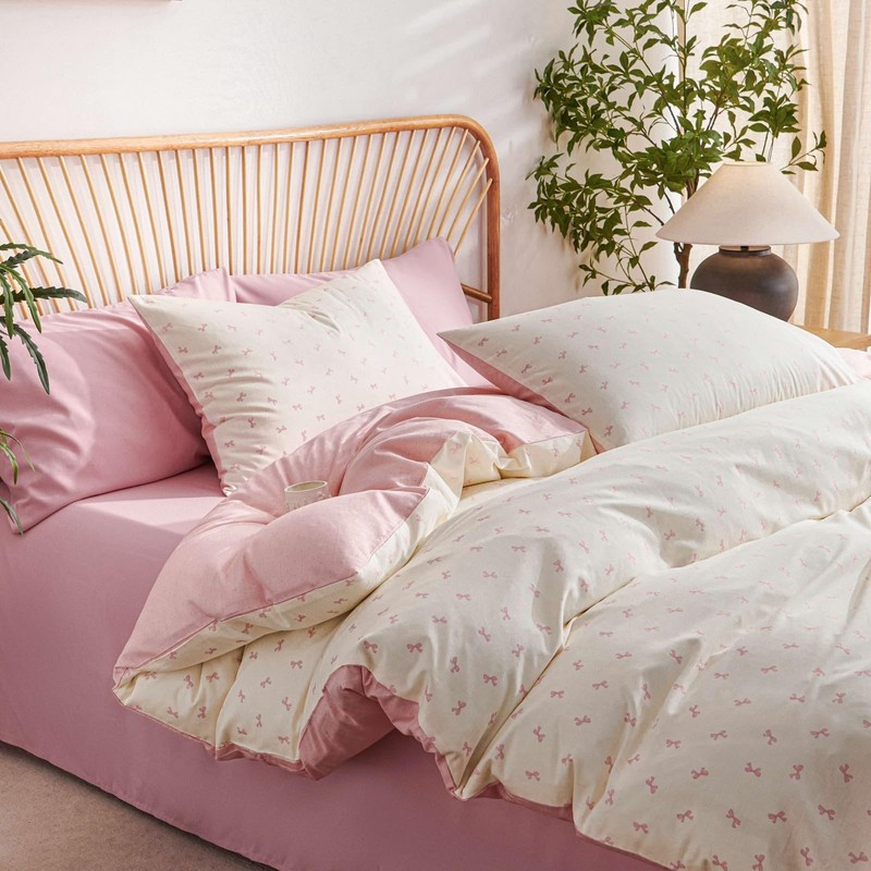 Tospass Cotton Bed Linen 200 x 200 cm Beige Pink