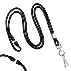 Specialist ID 5 Pack - Round Lanyard w/Breakaway Clasp & Swivel J Hook - Thin Name Badge Holder Neck Cord w/Safety Snap for Students, Teachers, Men & Women - Clip to Key Card, I'd Tag (Black)