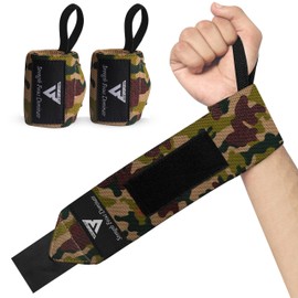 Beast AT Least Weight Lifting Wrist Wraps – 18” Cotton Wrist Support with Thumb Loop – Gym Straps for Workout Powerlifting Weightlifting Fitness Strength Training, Stiff Wrist Straps (Camo)