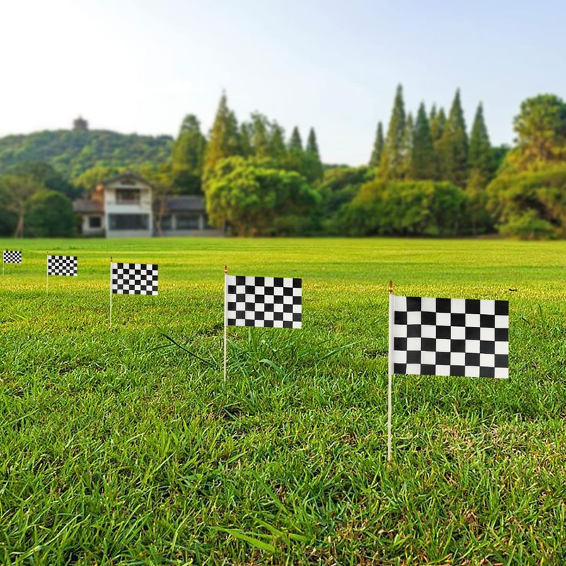 Newperlite Checkered Black and White Racing Stick Flag Small Mini