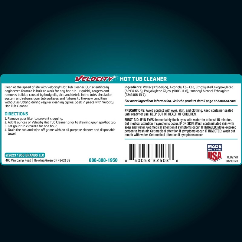 Velocity Hot Tub Cleaner – 2 Uses Per Bottle. Spa