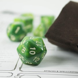 Paladin Roleplaying Marbled Green Dice - Expanded DnD Set With Extra D20 - 'Sylvan Glade'