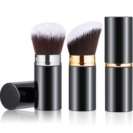 Tessco for you 2 Pcs Retractable Kabuki Makeup Brush Powder Foundation Makeup Brushes Portable Travel for Blush Bronzer Buffing Loose Powder Cream Sunscreen Blending Liquid(Practical Style)