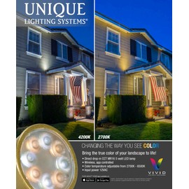 Unique Lighting Systems Flex Gold Vivid Series MR16 5W 40 Degree CCT LED Bulb Adjustable Color Temperature 2700K-6500K (LED-5W-BM6FL-CCT) GEN 2