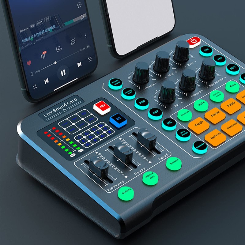 Live Sound Card, Bluetooth Professional Mini Audio Mixer Board with