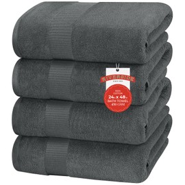 RIVERSIDE 100% Ring-Spun Cotton Bath Towels Set of 4 24 x 48 - Quick Dry, Soft & Absorbent Towels for Shower, Spa & Bathroom - 450 GSM Cotton Towels for Home, Gym, Pool, Hotel - (Grey)