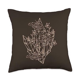Witchy Dark Fairy Grunge Fairycore Academia Witchy Crystals with Goth Moth and Flowers Throw Pillow, 18x18, Multicolor