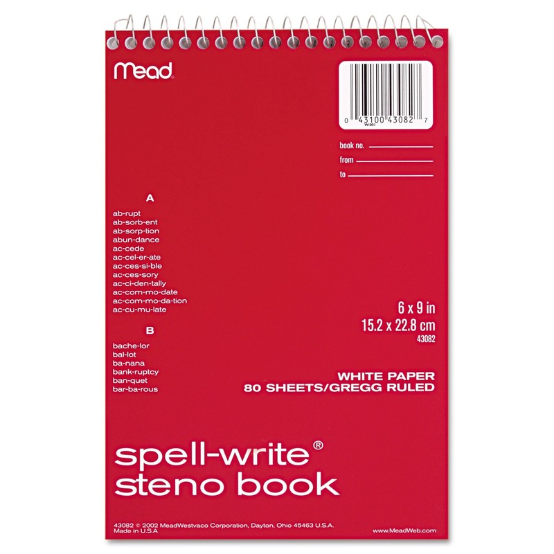Mead Spell-Write Steno Book, Gregg Rule, 6 x 9 Inches,