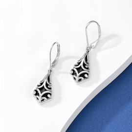 Black Onyx Earrings for Women 925 Sterling Silver Filigree Vintage Leverback Dangle Drop Earrings for Wife Girlfriend Mom Birthday Mothers Day Christmas Gift-Kite