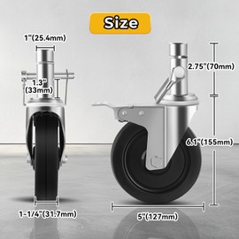 Besitu 5 inches Scaffolding Wheels Baker Scaffold Wheels 1 Inch Solid Round Stem Caster Set of 4 Swivel Caster Wheels for Scaffolding 440LBS Capacity Per Wheel Metaltech Scaffolding Accessories