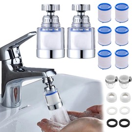 YaLiyA Water Filter for Tap 2 Pcs Faucet Water Filters+6 Filter Cartridges 360 Degree Rotating Hard Water Filter Splashproof Faucet Filter Universal Model for Home Kitchen Bathroom Shower
