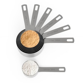 Chef Pomodoro Tazas Medidoras de Acero Inoxidable, Set de 7 Piezas, Mangos Largos y Resistentes, Apilables y Apilables, Cucharas de Cocina Metálicas para Ingredientes Húmedos y Secos