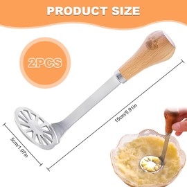 2PS Compact Wooden Handle Potato Masher - Baby Food Masher with Stainless Steel Head, Dishwasher Safe Mashed Potato Tool for Minced Vegetables & Fruits
