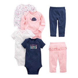 Simple Joys by Carter's Baby Girls' 6-Piece Little Character Set, Pink/Navy Ruffle, 18 Months