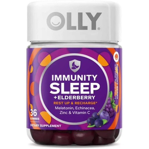 Olly Immunity Sleep + Elderberry Gummy! 36 Gummies Midnight Berry Flavor! Formulated with Melatonin, chinacea, Vitamin C & Zinc! Supports Restful Sleep and Immune System! Choose Your Pack! (1 Pack)