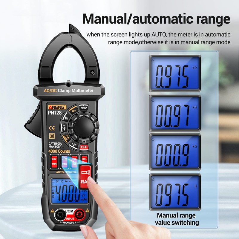 ANENG PN128 Clamp Meter 4000 Counts 600A AC/DC Current Ammeter