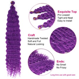 22 Inch 3 Packs Purple Deep Twist Crochet Hair Ocean Wave Curly Bohemian Crochet Braids Deep Wave Hair Bundles Synthetic Hair Extensions for Women Girls