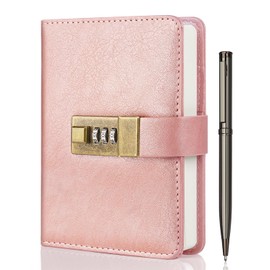 WEMATE Journal with Lock, Diary with Lock 192 Pages, Password Notebook, Pen & Gift Box - Perfect for Men and Women - 4.3X 6.18in (Rose Gold)