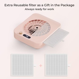 Nail Dust Collector with 2 Cleanable & Reusable Filters,Compact Vacuum Fan Dust Collector,Suction Machine for Acrylic Home Nails Polishing Nail Salon,Pink