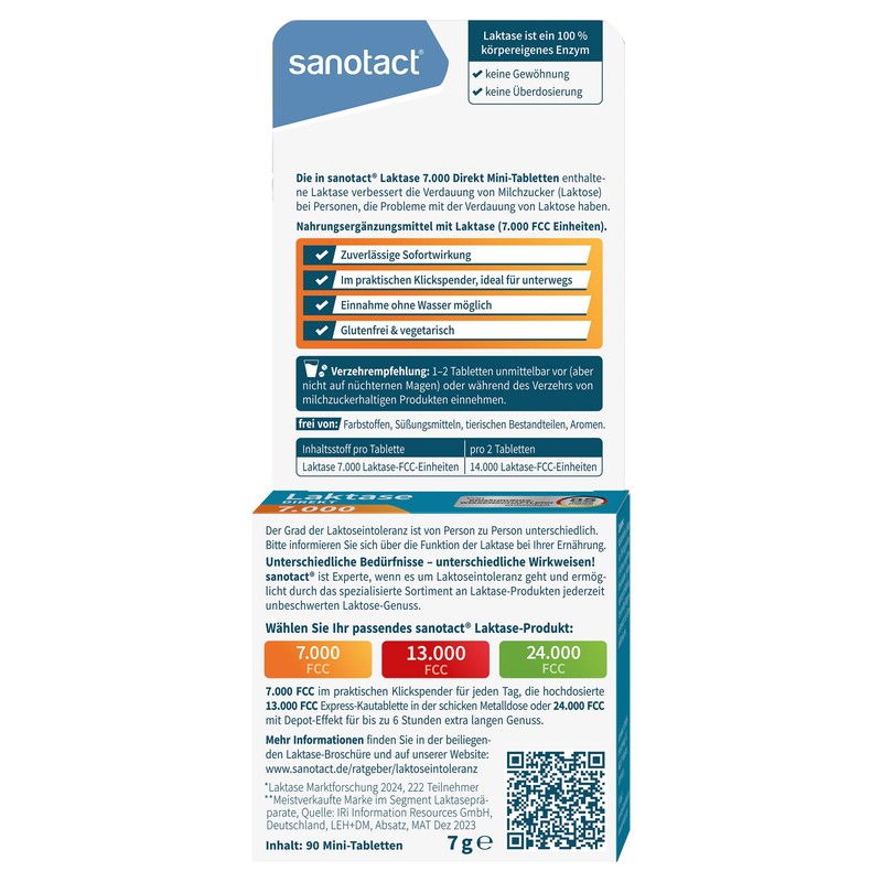 sanotact Lactase 7,000 direct (90 mini lactase tablets) • Lactose