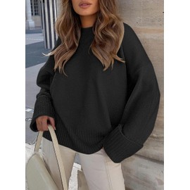 Womens Chunky Knit Sweater Casual Long Sleeve Knitwear Pullover Oversized Crew Neck Jumper Black
