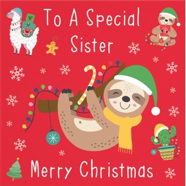 Hunts England - Sister Christmas Card - To A Special Sister - Merry Christmas - Sloth & Llama Collection - Funny Card