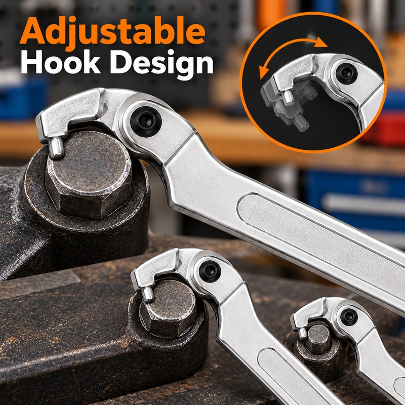 Adjustable Hook Spanner Wrench for Metal Fasteners – Chrome Vanadium