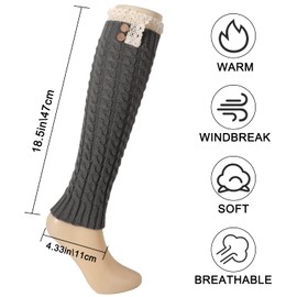 QKURT 2 Pairs Long Leg Warmers Sports Yoga Leg Warmers Winter Boot Cuff Warmers for Women Girls, grey, white