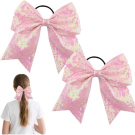 2Pcs Pink Bows Hair Scrunchies for Women,Dovetail Sequins Ribbon Bow Hair Elastics & Ties Band Bows Accessories Pink Bow Scrunchies Ropes Ponytail Holders for Girls (Pink, One size)